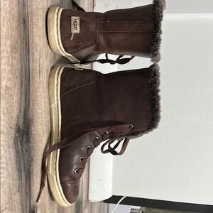 UGG Brown Leather Boots with Fur Lining